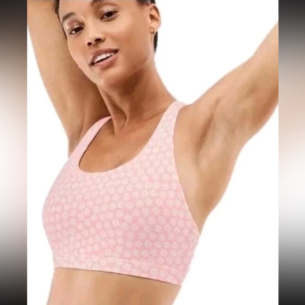 Fabletics Kessler III Peach Daisy Floral Sports Bra Strappy Crisscross Back L